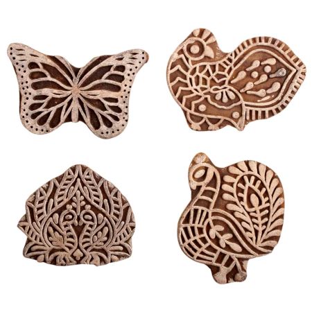 Set of 4 Piece New Mix Wooden Printing Block